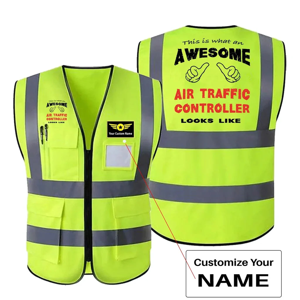 Air Traffic Controller aviation design printed on high-visibility reflective fabric reflective vest.