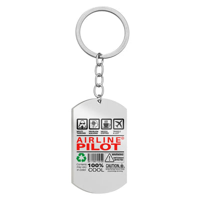 Side view of Airline Pilot Label Stainless Steel Key Chains (Double Side) aviation double-side stainless steel key chain in s.