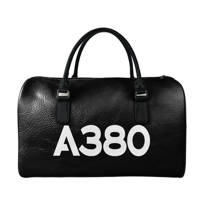 Airbus A380 Flat Text aviation design leather travel bag, full-grain leather construction.