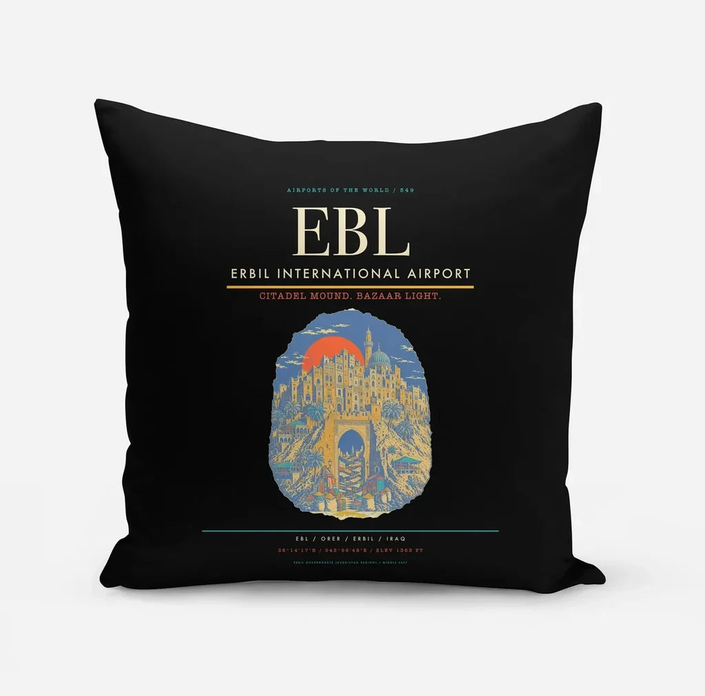 Erbil International Airport (EBL) design on black pillow