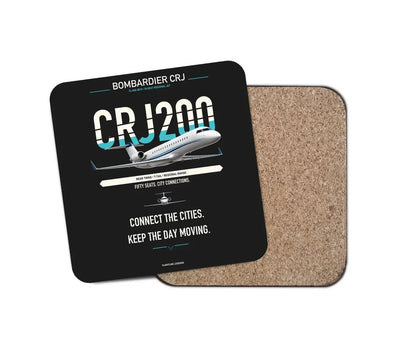 Bombardier CRJ200 design on black 1 piece coaster