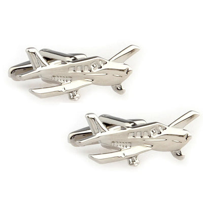Fighter Shaped (6) aviation cuff links, polished metal body with engraved detail.
