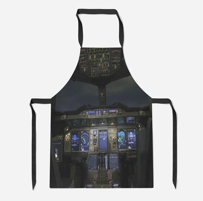 Airbus A380 Cockpit aviation design on durable cotton blend kitchen apron.