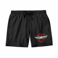 Thumbnail for Born To Fly aviation design on quick-dry polyester swim trunks.