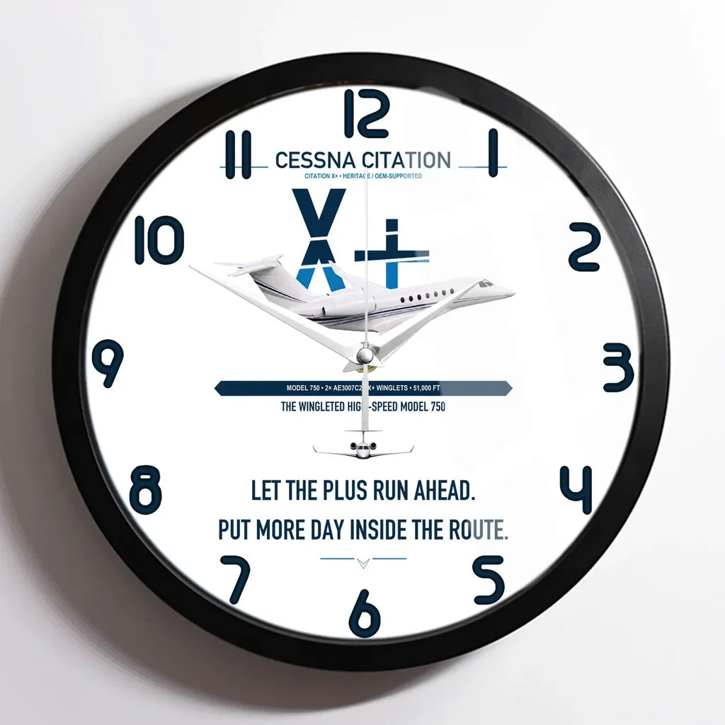 Cessna Citation X+ design on white framed wall clock