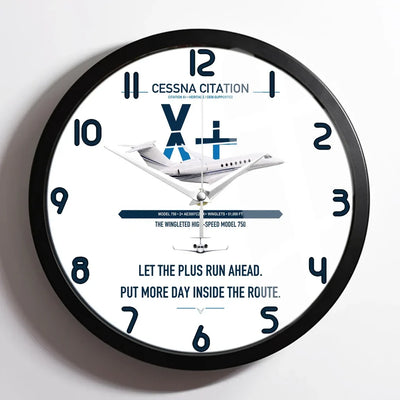 Cessna Citation X+ design on white framed wall clock