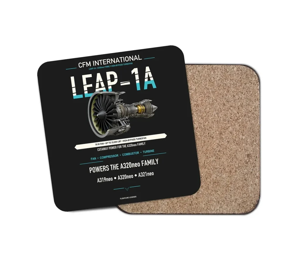 CFM LEAP-1A design on black 1 piece coaster