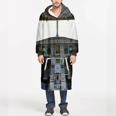 Airbus A320 Cockpit (Wide) aviation design on soft fleece blanket hoodie.