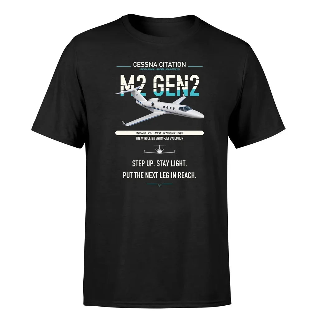 Cessna Citation M2 Gen2 design on black double-side t-shirt, single-side print