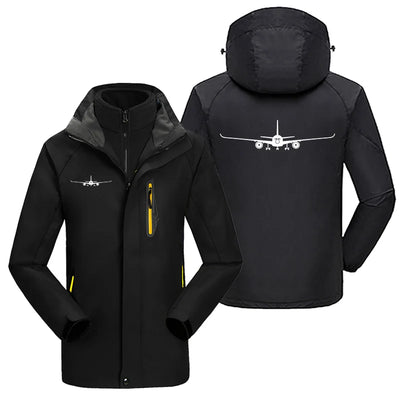 Airbus A350 Silhouette aviation design printed on heavyweight insulated shell with snow cuffs thick ski jacket.