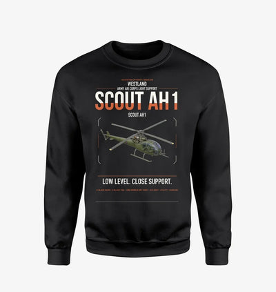 Westland Scout AH1 design on black sweatshirt