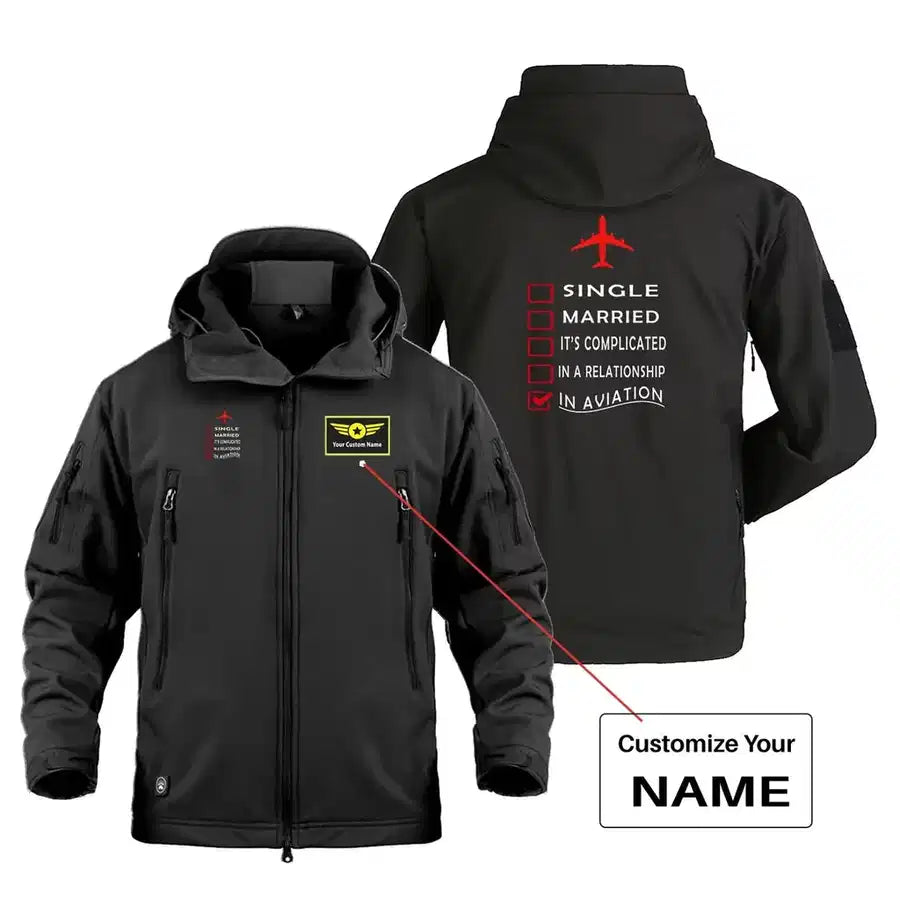 In Aviation Military Jackets (Customizable) aviation design printed on heavy cotton shell with field-style pockets military jacket.