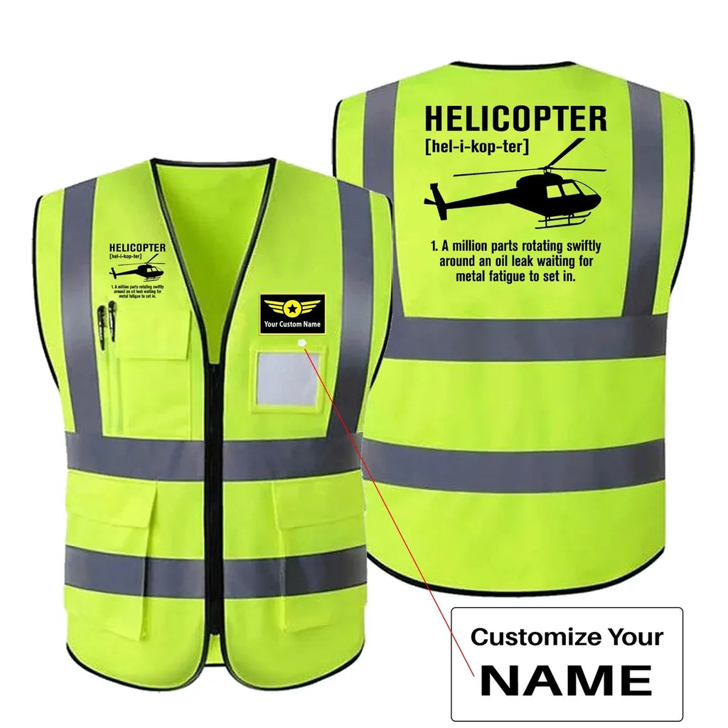 Helicopter [Noun] aviation design printed on high-visibility reflective fabric reflective vest.