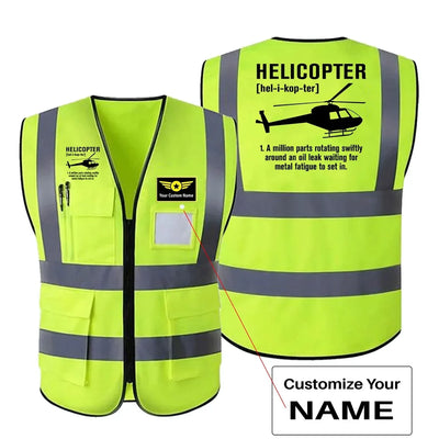 Helicopter [Noun] aviation design printed on high-visibility reflective fabric reflective vest.