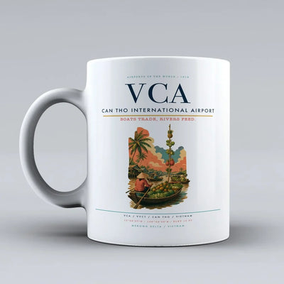 Can Tho International Airport (VCA) airport code design on white ceramic mug