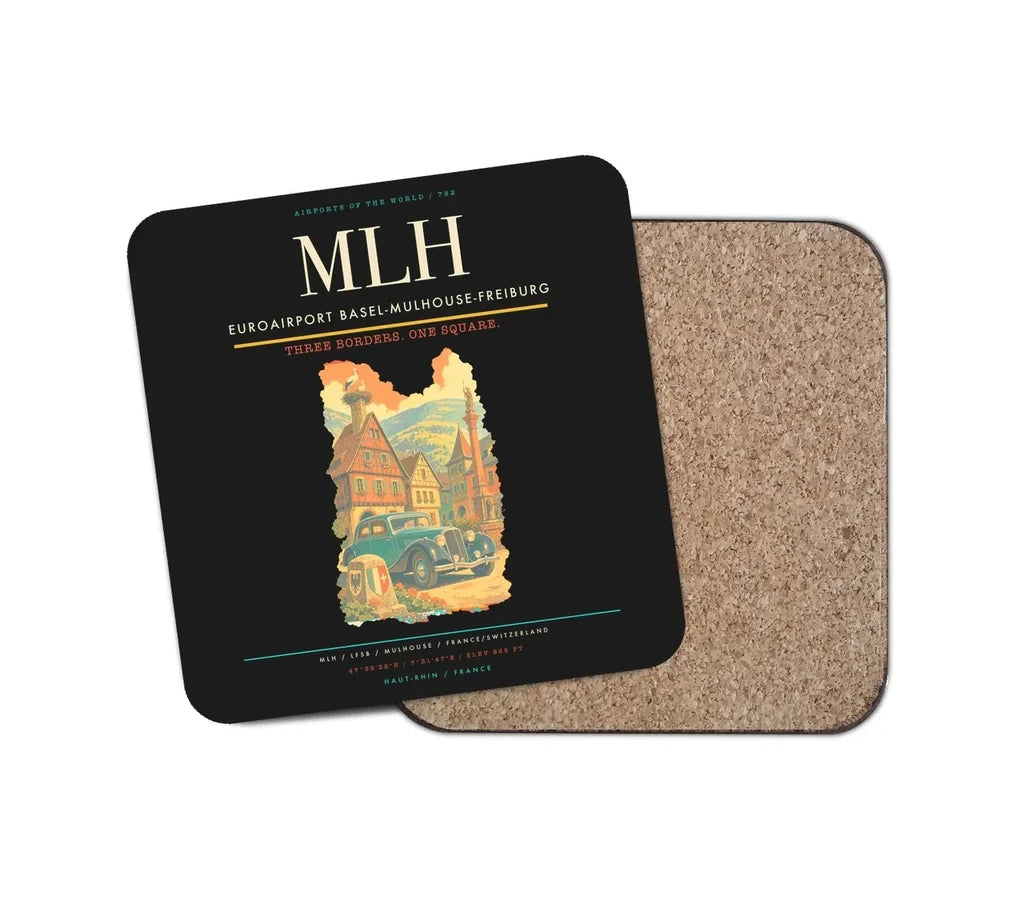EuroAirport Basel-Mulhouse-Freiburg (MLH) design on black 1 piece coaster