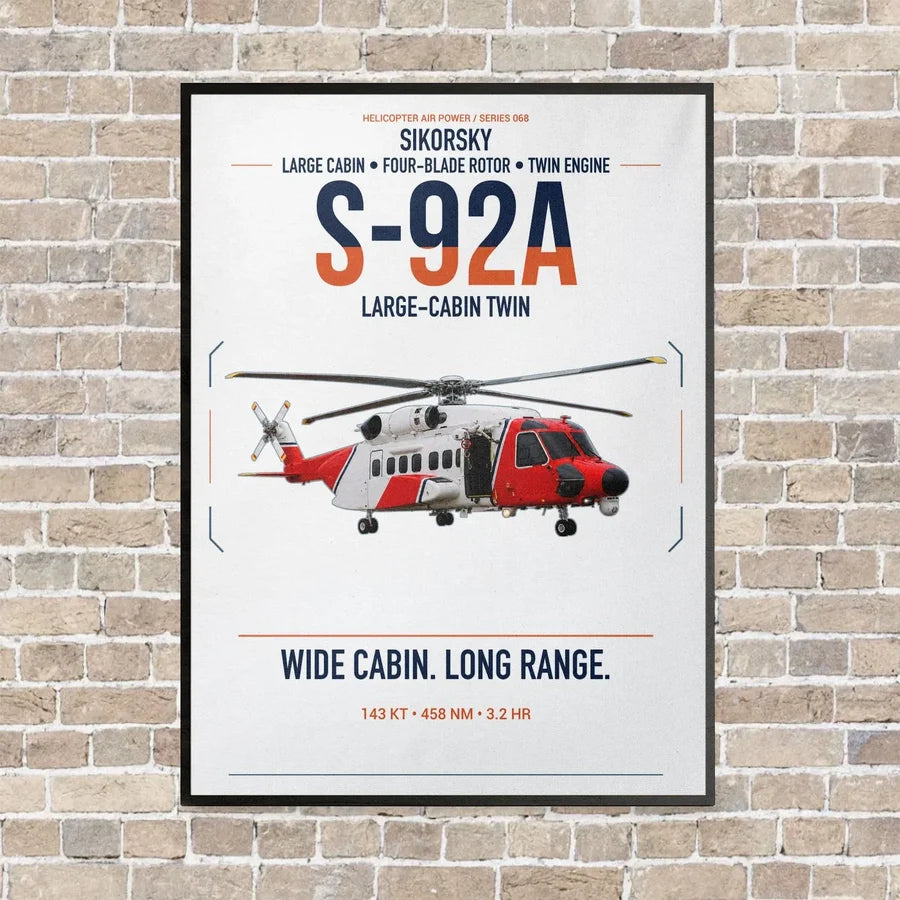 Sikorsky S-92A vertical canvas print - framed - white background