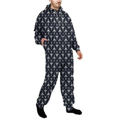 Perfectly Sized Seamless Airplanes Dark Blue Jumpsuit for Men & Women aviation design on soft cotton blend jumpsuit.