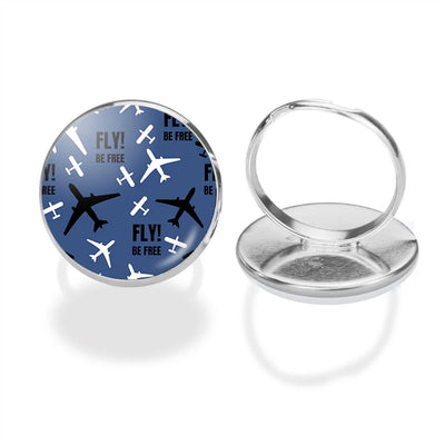 Fly Be Free Blue aviation ring in stainless steel.