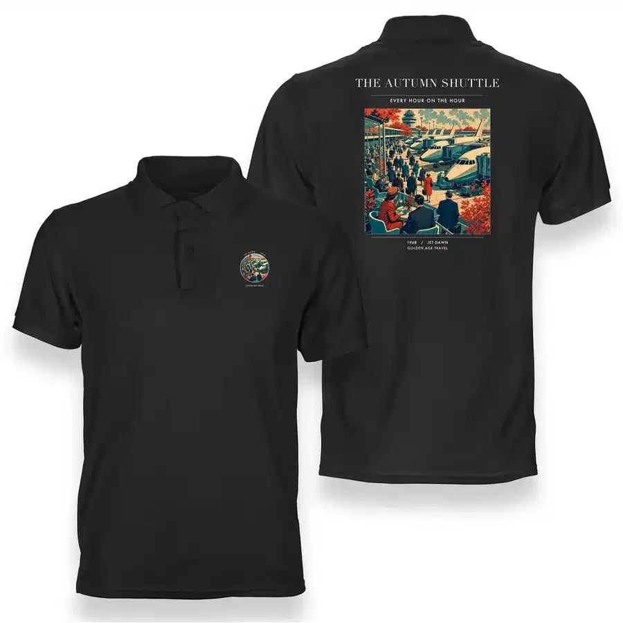 VINTAGE G4120 - The Autumn Shuttle - Double-Side Polo T-Shirt design on black