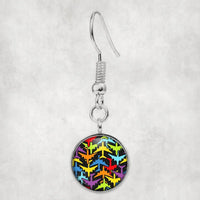 Thumbnail for Super Colourful Airplanes aviation-themed earrings, polished hypoallergenic alloy.
