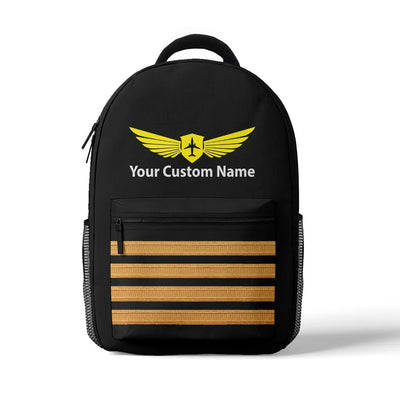 Custom Name Badge (2) + Epaulettes aviation print backpack, durable polyester.
