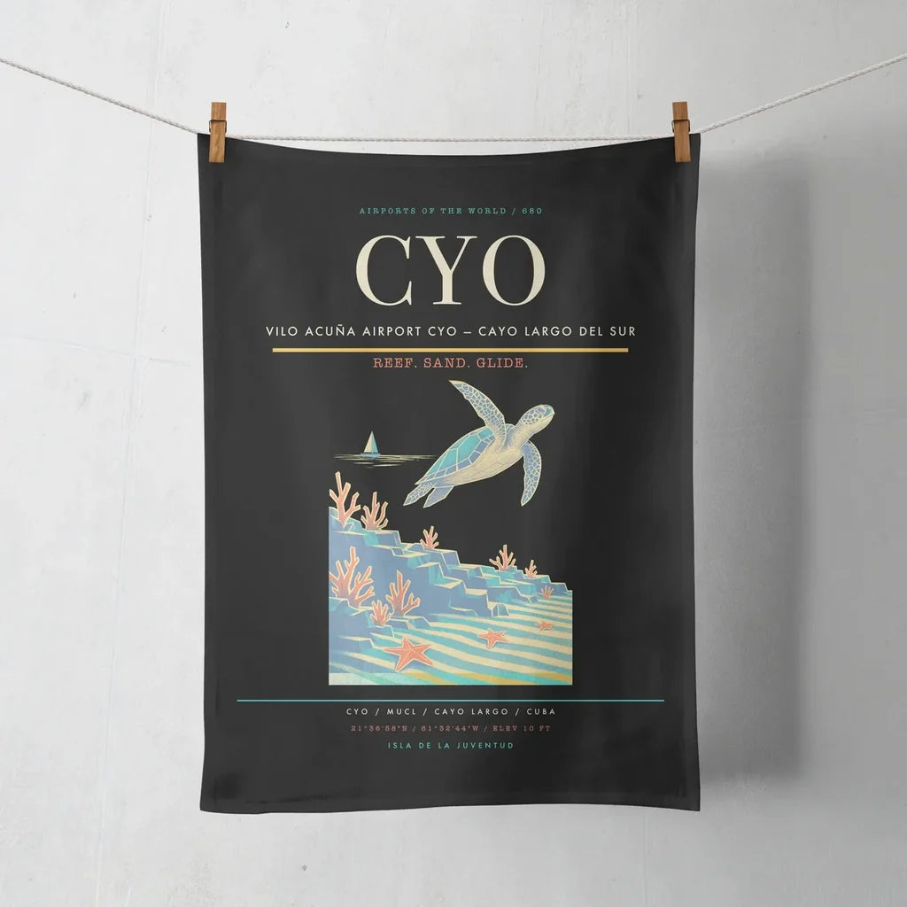 Vilo Acuña Airport (CYO) design on black towel