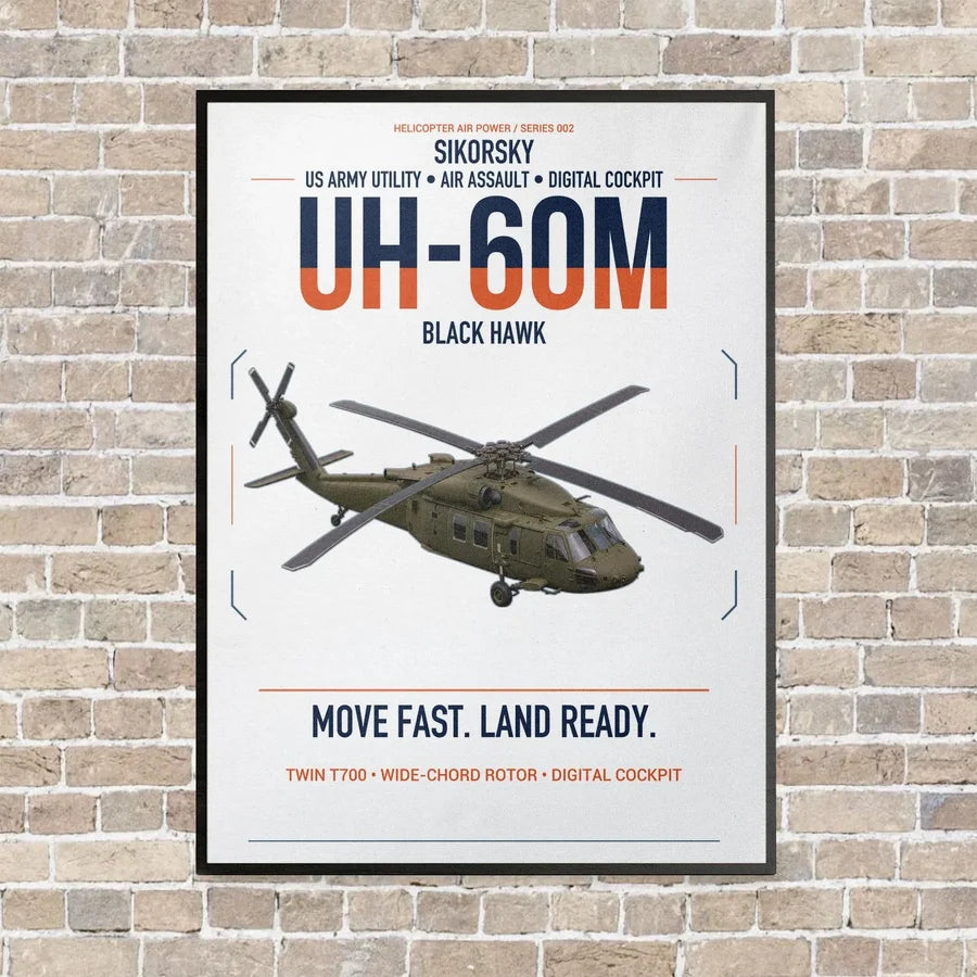 Sikorsky UH-60M Black Hawk vertical canvas print - framed - white background