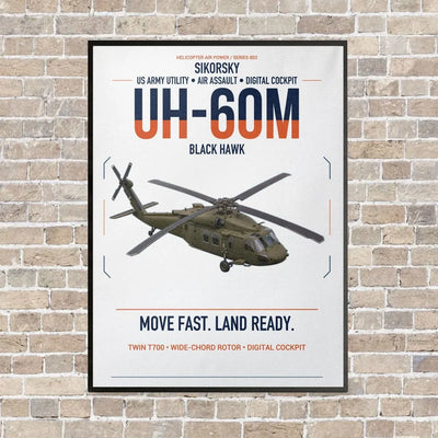 Sikorsky UH-60M Black Hawk vertical canvas print - framed - white background