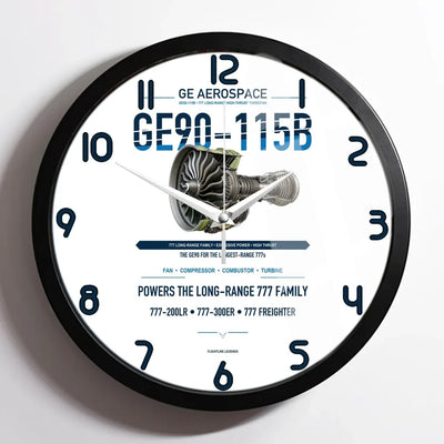 GE90-115B design on white framed wall clock