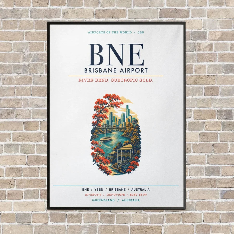 Brisbane Airport BNE vertical canvas print - framed - white background