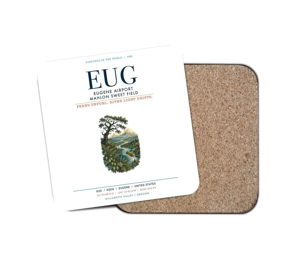 Eugene Airport Mahlon Sweet Field (EUG) design on white 1 piece coaster