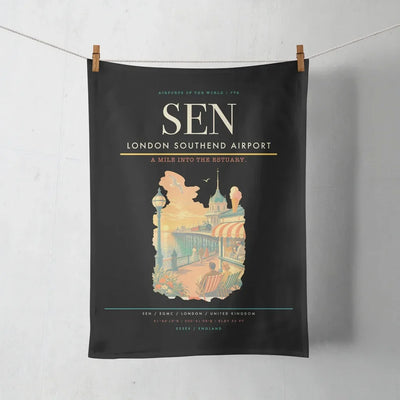 London Southend Airport (SEN) design on black towel