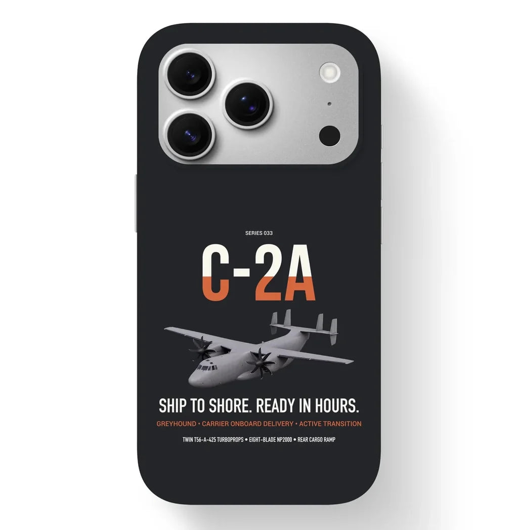 C-2A Greyhound design on black magsafe iphone case, for iPhone 17 Pro