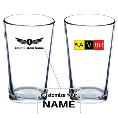 AV8R Beer & aviation design on beer water glass, versatile drinkware.