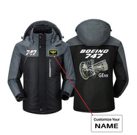 Thumbnail for Boeing 747 & GENX Engine aviation design printed on heavyweight insulated shell thick winter jacket.