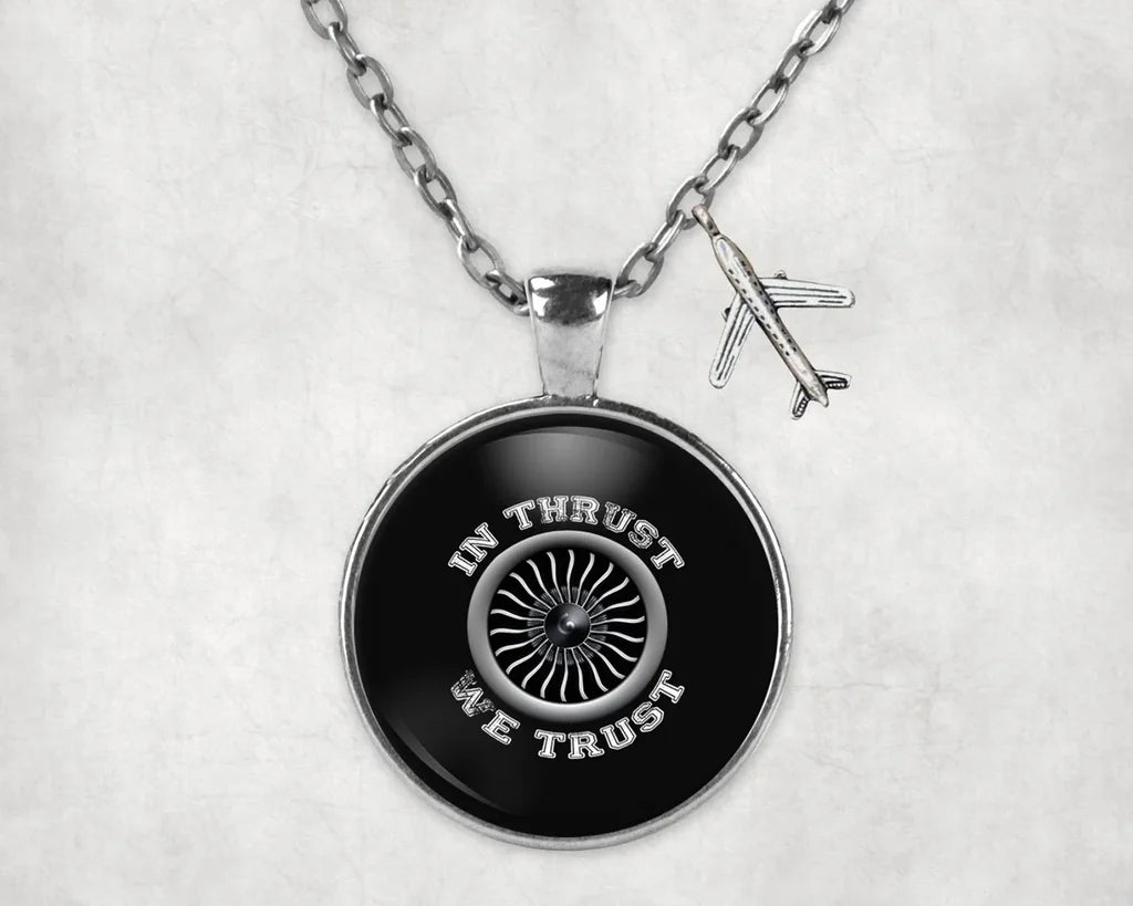 In Thrust We Trust (Vol 2) aviation-themed necklace, polished stainless steel.