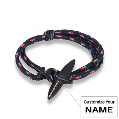 (Edition 4) - Thinner & Small Airplane Bracelets Black (Adjustable) aviation-themed bracelet, polished metal.