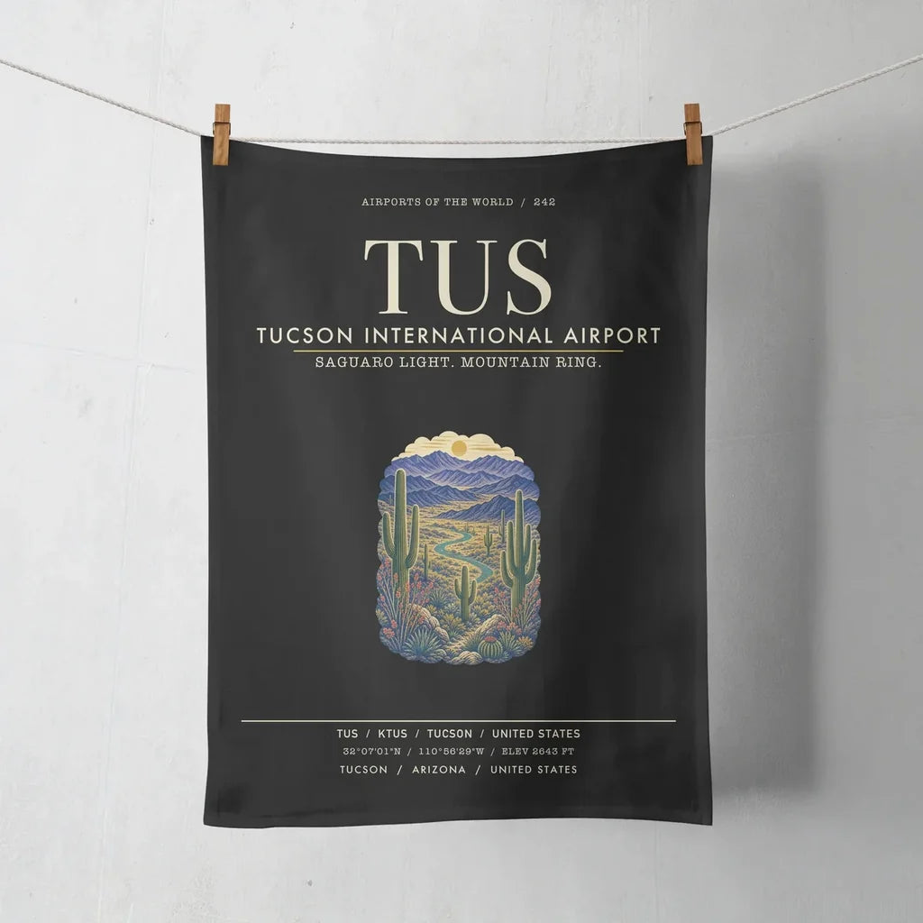 Tucson International Airport (TUS) design on black towel
