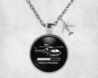 Thumbnail for Pilot In Progress (Helicopter) aviation necklace, stainless steel body with engraved detail.