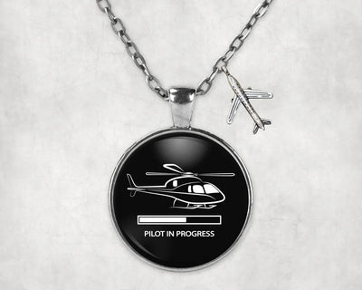 Pilot In Progress (Helicopter) aviation necklace, stainless steel body with engraved detail.