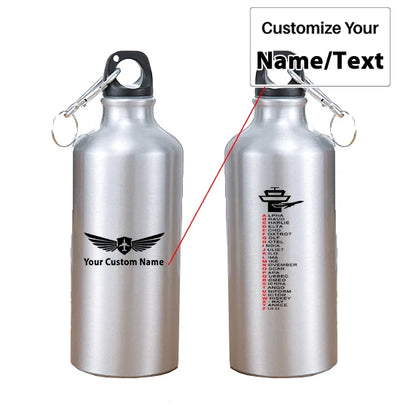 Aviation Alphabet aviation design on thermos, vacuum-insulated.