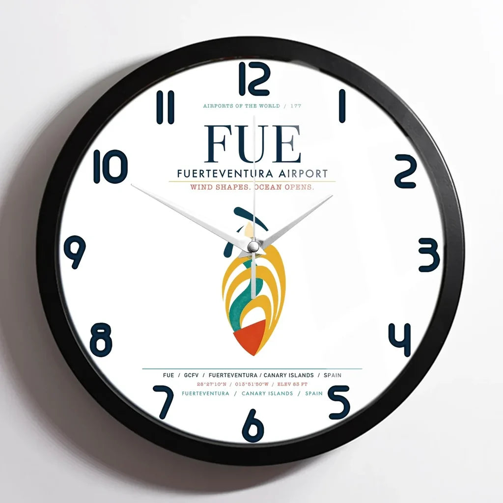 Fuerteventura Airport (FUE) design on white framed wall clock