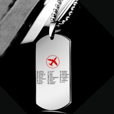 Side view of Aviation Alphabet 2 aviation necklace in polished metal, polished finish.