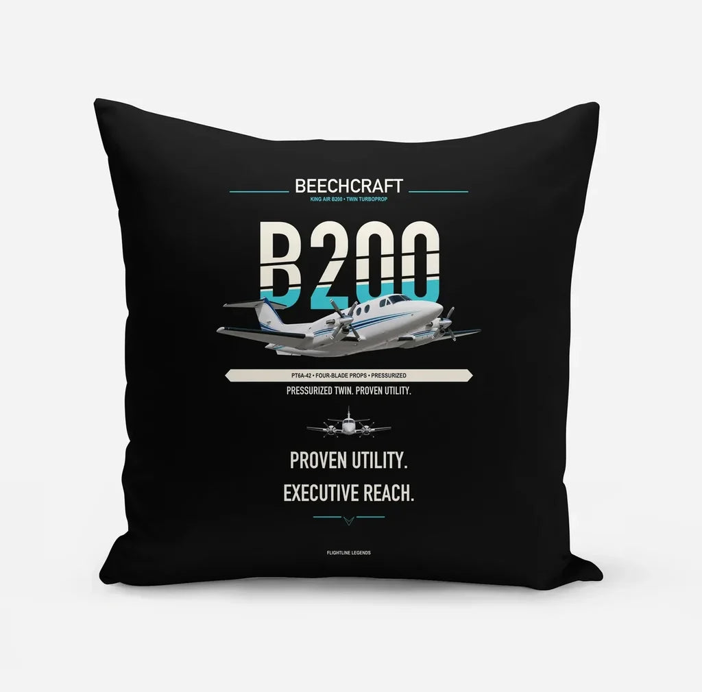 Beechcraft King Air B200 design on black pillow