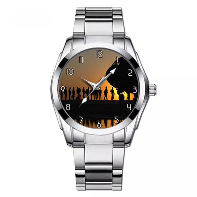 Band of Brothers Theme Soldiers aviation watch with stainless steel band, stainless steel body with engraved detail.
