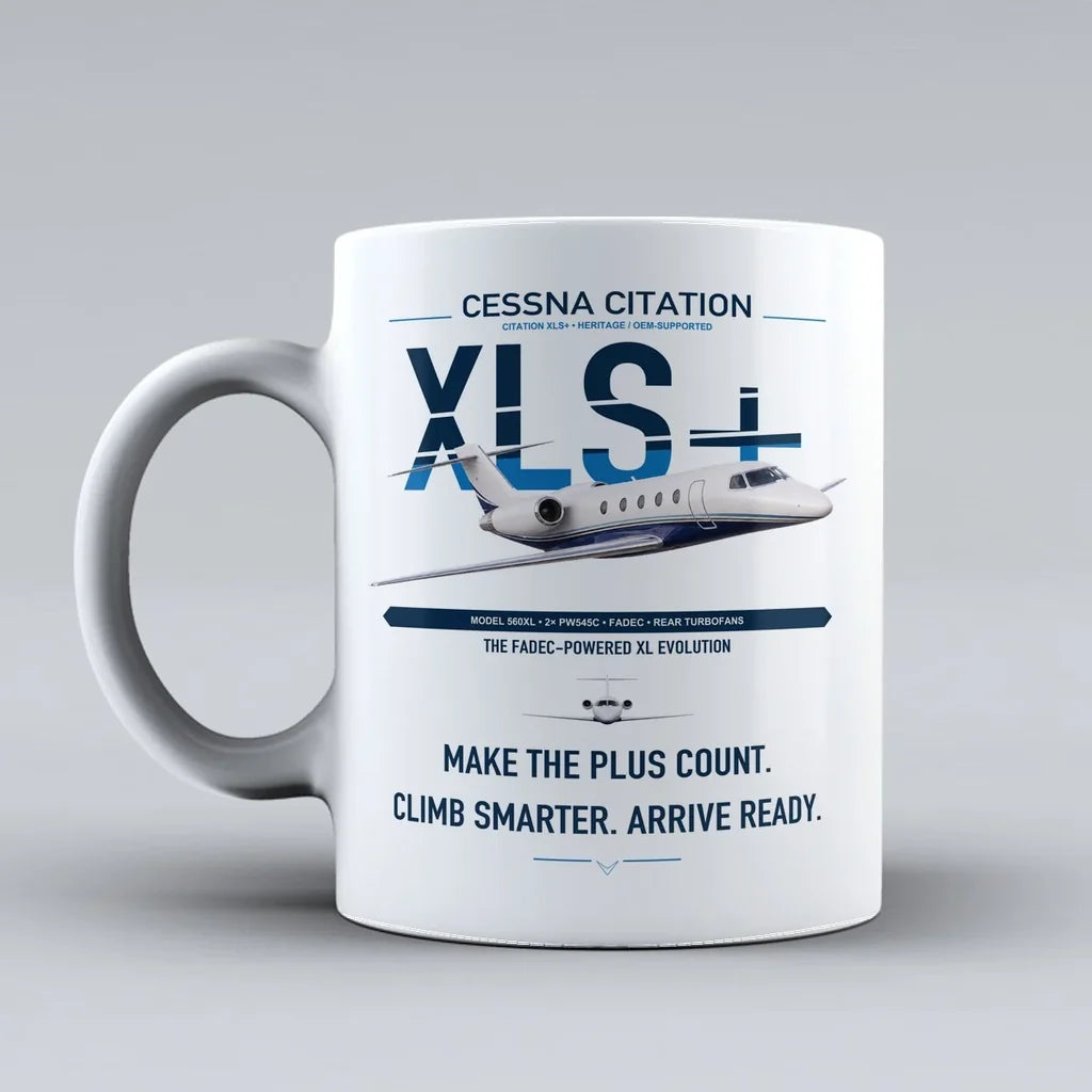 Cessna Citation XLSPlus design on white ceramic mug, double-side print