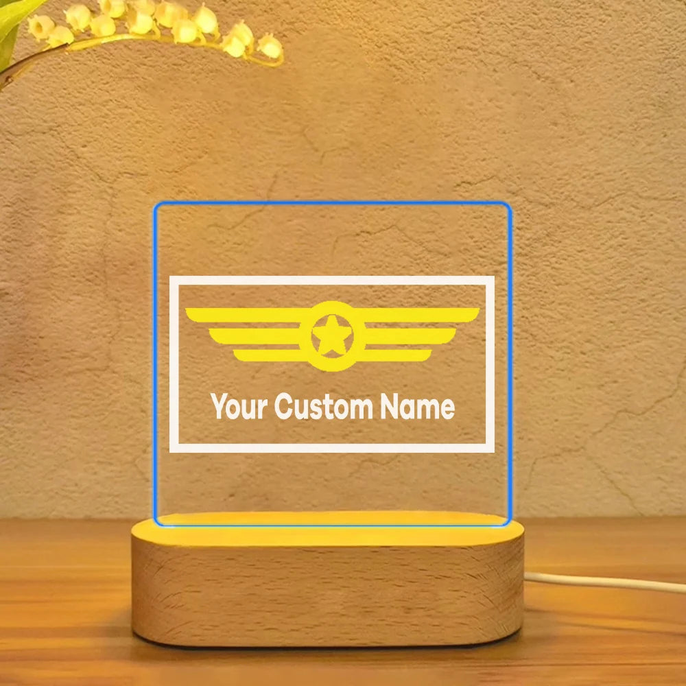 Custom Name (Badge 1) aviation design on premium acrylic with LED 3D night lamp.