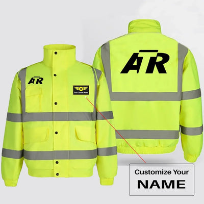 ATR & Text aviation design printed on insulated shell with high-visibility reflective panels reflective winter jacket.