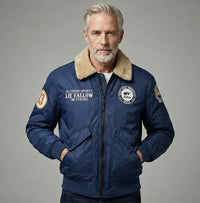 Thumbnail for Jet & Fighter Airplane Pilot Themed Super aviation design printed on padded shell with classic pilot styling pilot jacket.